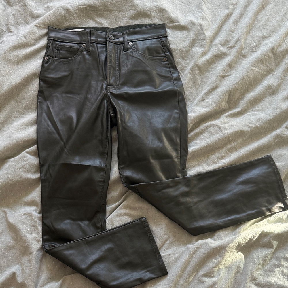 GAP Dark Green Faux Leather Pants - Vintage Slim